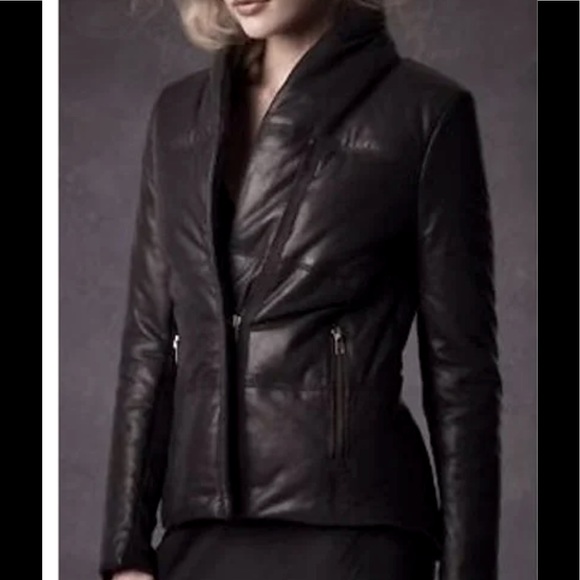 MUUBAA BLACK BUTTER SOFT PADDED LAMBSKIN LEATHER JACKET WITH SHAWL COLLAR - Picture 6 of 6